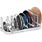 EVERIE Pot Lid Organizer, Adjustable 12.6"-21.5" Bakeware Rack for Cabinet | 5mm Steel Dividers, Anti-Wobble, M-Slot for Lid Handles, BPA-Free, for Cutting Boards, Cookie Sheets, Bakeware