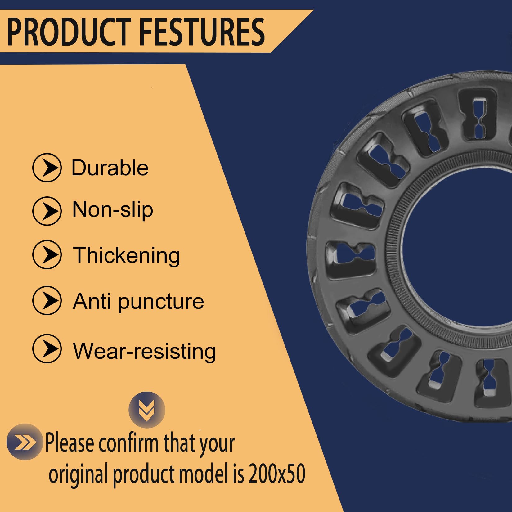 200x50 Solid Tire, 200x50 8''x2'' Scooter Replacement Wheels for Crazy Cart Razor Cart E100 E125 E150 E175 E200 E200s E225 Electric Scooter, 8 Inch Tubeless Rubber Solid Tires