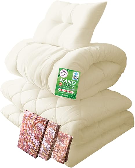 Amazon Co Jp Eiyu 布団セット 日本製 シングル 6点セット Nanoプラチナ 固綿5層式 布団 アイボリー セットカバー ペイズリー ピンク ホーム キッチン