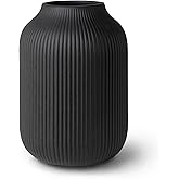 flature Ceramic Vase with Grooves - Waterproof Flower Vase in Matte Black for Fresh Flowers, Dried Flowers, Pampas Grass, Large 20cm High Vase as a Gift, Decoration for Living Room, Bedroom, Office.