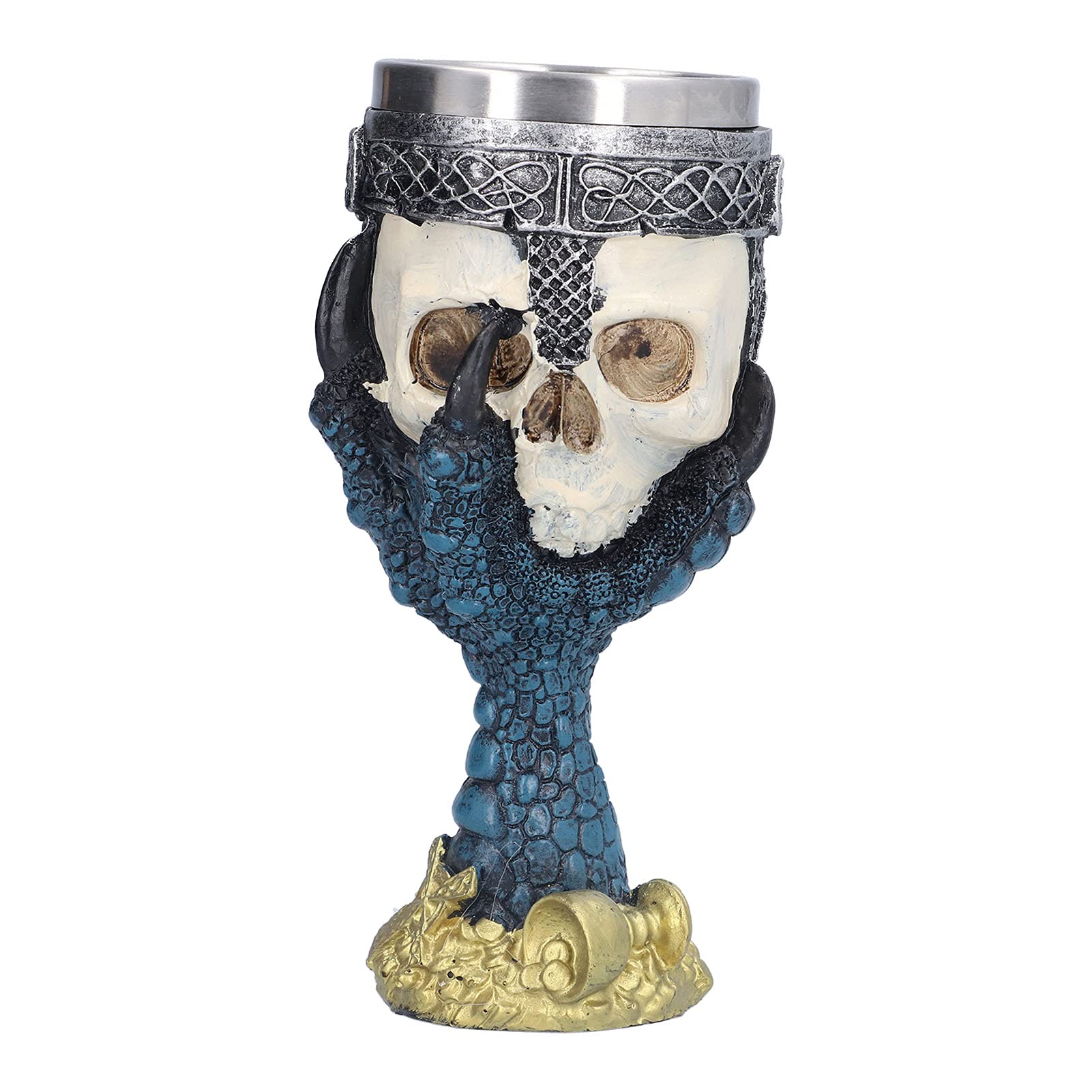 AUNMAS Skull Head with Claw Golbet, Drinking Cup Stainless Steel Medieval Skeleton Chalice for Bar Home Party, White Skull Wine Whiskey Cup Dragon Claw Double Wall Drinking Goblet, Blue, 200ml