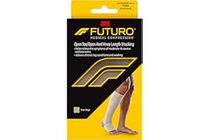 FUTURO Open Toe/Open Heel Knee Length Stocking, Firm Compression (20-30 mm/Hg), For Standing or Sitting All Day, Beige, Medium, Unisex, 1 Stocking
