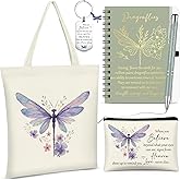 Kosiz 5 Pcs Dragonfly Gifts for Women, Cosmetic Bag, Canvas Bag, Coil Notebook, Ballpoint Pen and Keychain Inspirational Gift for Dragonfly Lover Office School Graduation Teacher Coworker Christmas
