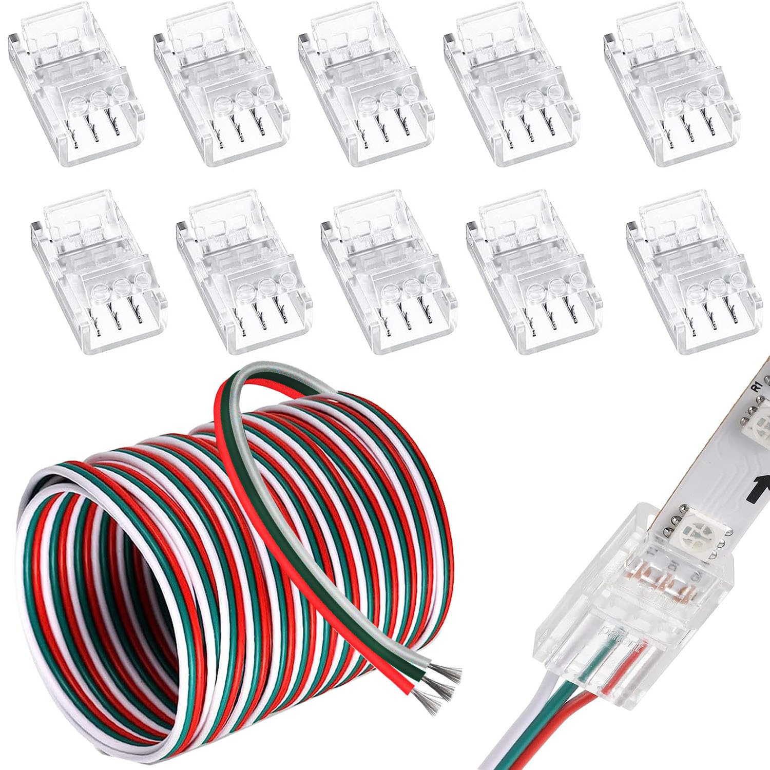 RUNCCI-YUN 10 Pcs LED Light Connector 3 Pin 10mm LED Strip Connector Solderless with 16.4ft DC 12V led Wire for Waterproof or Non-Waterproof 10mm Wide WS2811 WS2812 WS2812B LED Strip Lights