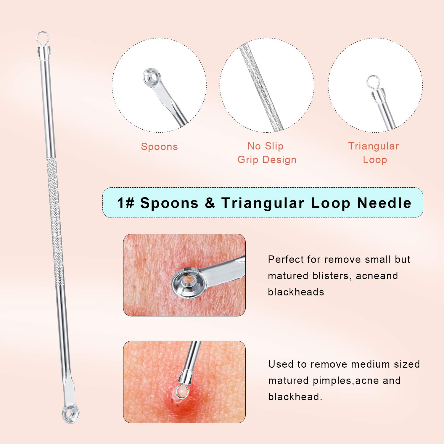 4pcs Blackhead Extractor, Blackhead Remover Pimple Extractor Tool, Comedone Acne Removal Kit, Blemish Whitehead Popping Zit Removing, Professional Stainless with Portable Box for Nose Face: Beauty