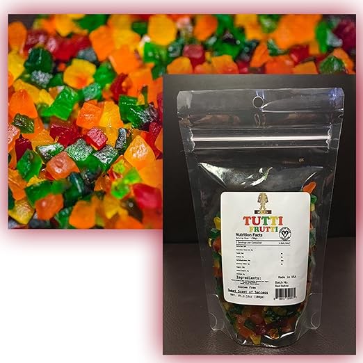 Klg Tutti Frutti Fruit Snack Gummy Candy Baking Ingredient Healthy Kids Snack 100 Gram Bag Vegan Kosher Gluten Free