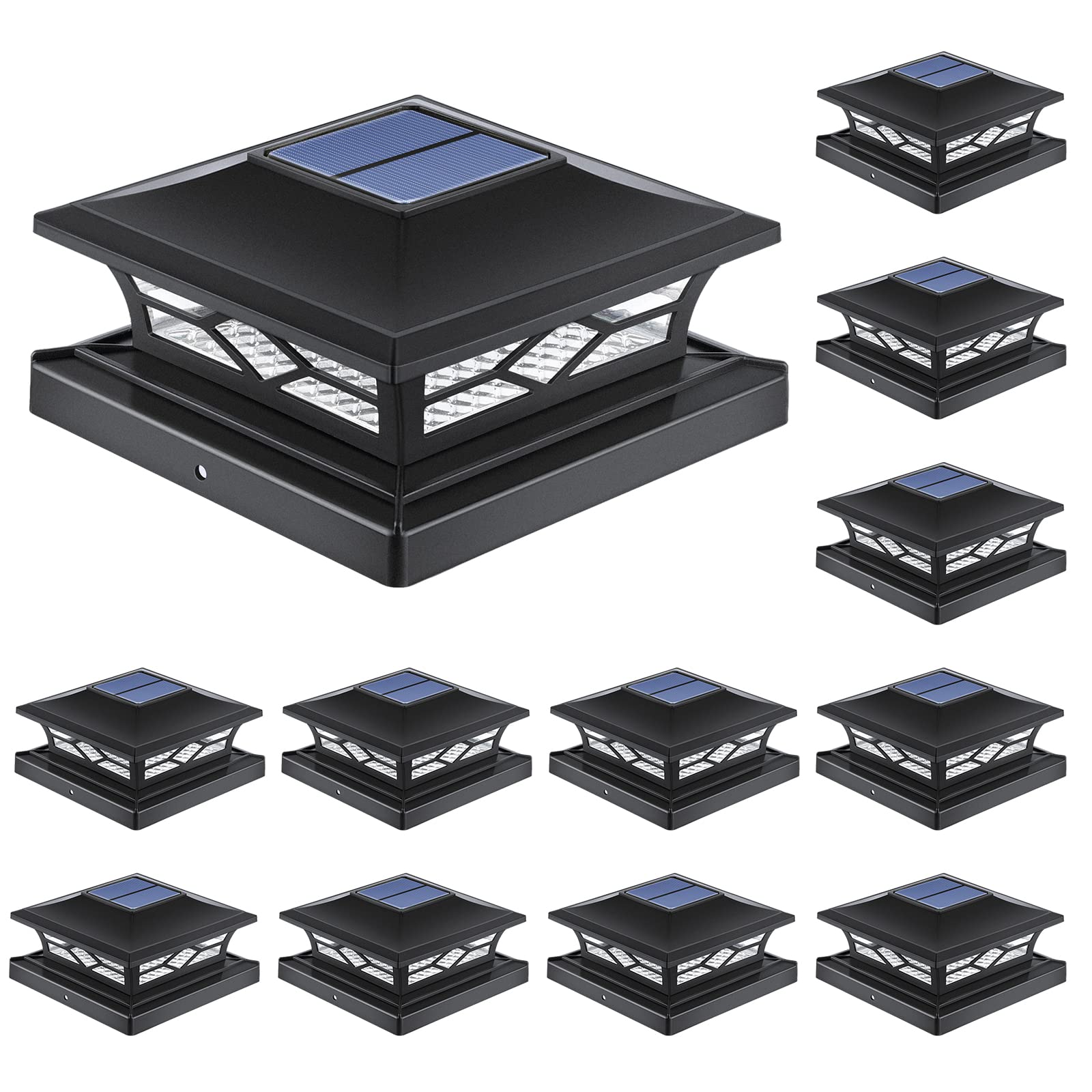 Photo 1 of ***(NOT A COMPLETE SET/ MISSING PARTS/ MINOR DAMAGE)***APONUO Solar Post Cap Lights,12 Pack 2-Modes Bright 4x4 Post Solar Lights Auto On Off,Outdoor Waterproof Garden Patio Fence Deck Patio Decor for Fence Deck Post Caps 4x4 6x6 Wood,4x4 Vinyl