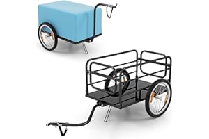 Goplus Bike Cargo Trailer, Folding Bike Cart with Weather-Proof Oxford Cover, Universal Hitch, 16" Pneumatic Wheels,120 LBS C