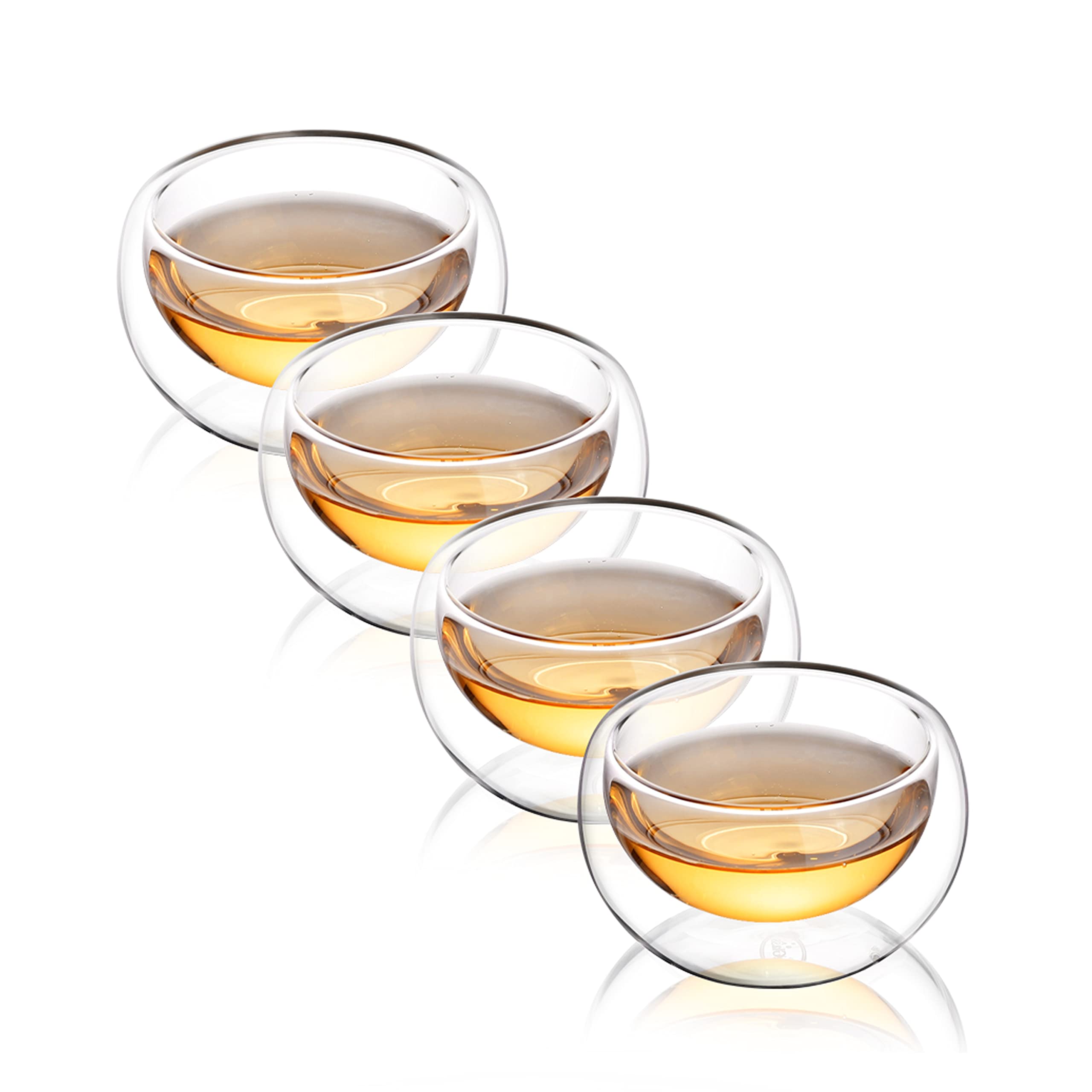 CNGLASS Double Wall Glass Tea Cups Set of 4, Insulated Clear Borosilicate Teacups 150ml, Small Thermal Espresso Cups for Coffee