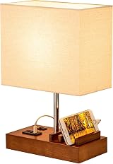 Briever Walnut USB Bedside Table Lamp with 3 USB Ports and Dock view 5
