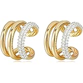 MTMY Gold Ear Cuff Earring for Women 14K Gold Plated Cubic Zirconia Non-Pierced Clip on Cartilage Chunky Ear Cuffs Hypoallergenic Jewelry