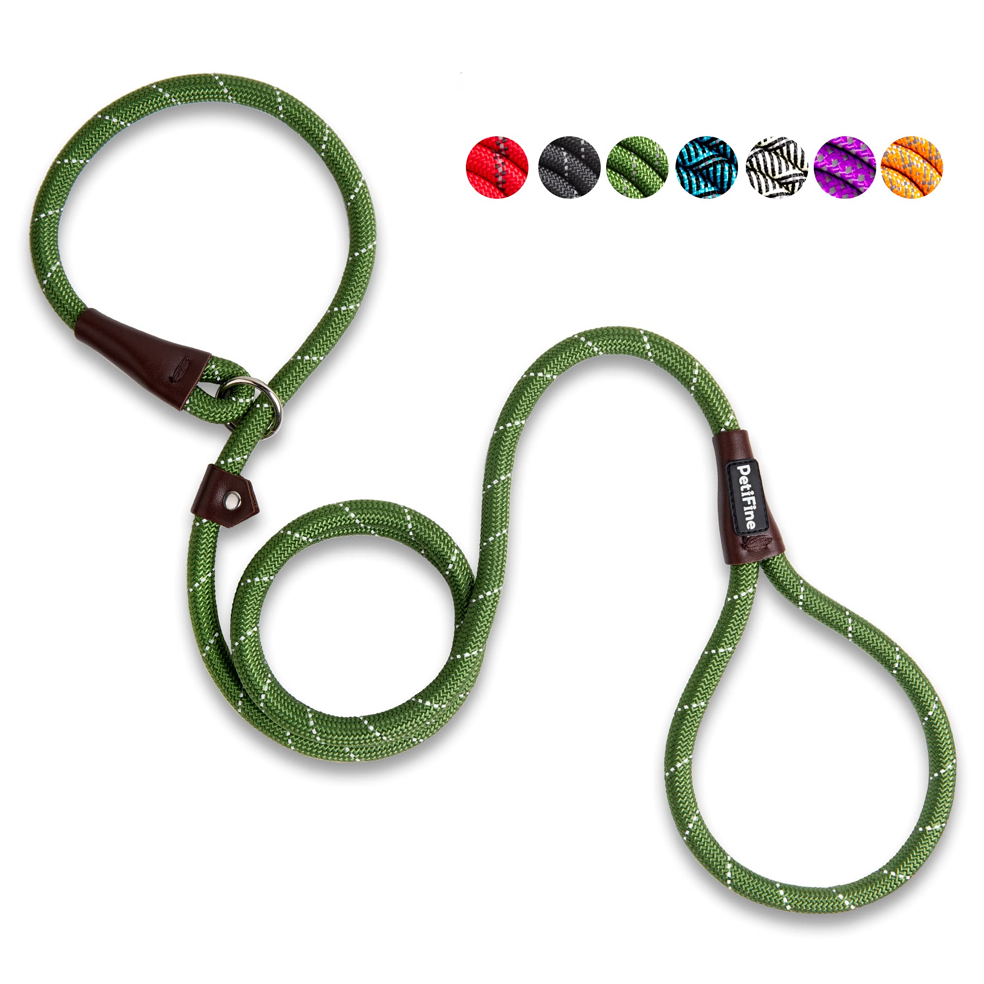 PetiFine Slip Lead Dog Leash - 6FT x 1/2" Reflective Durable Training Rope, Heavy Duty Adjustable Nylon for Small Medium Large Dogs (Green)