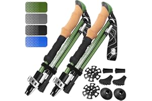 HIKER HUNGER OUTFITTERS Premium Foldable Hiking Poles by USA Brand - Adjustable, Lightweight Trekking Poles Made of Aircraft Aluminum, Metal Flip Locks & Comfortable Real Cork and EVA Foam Grips
