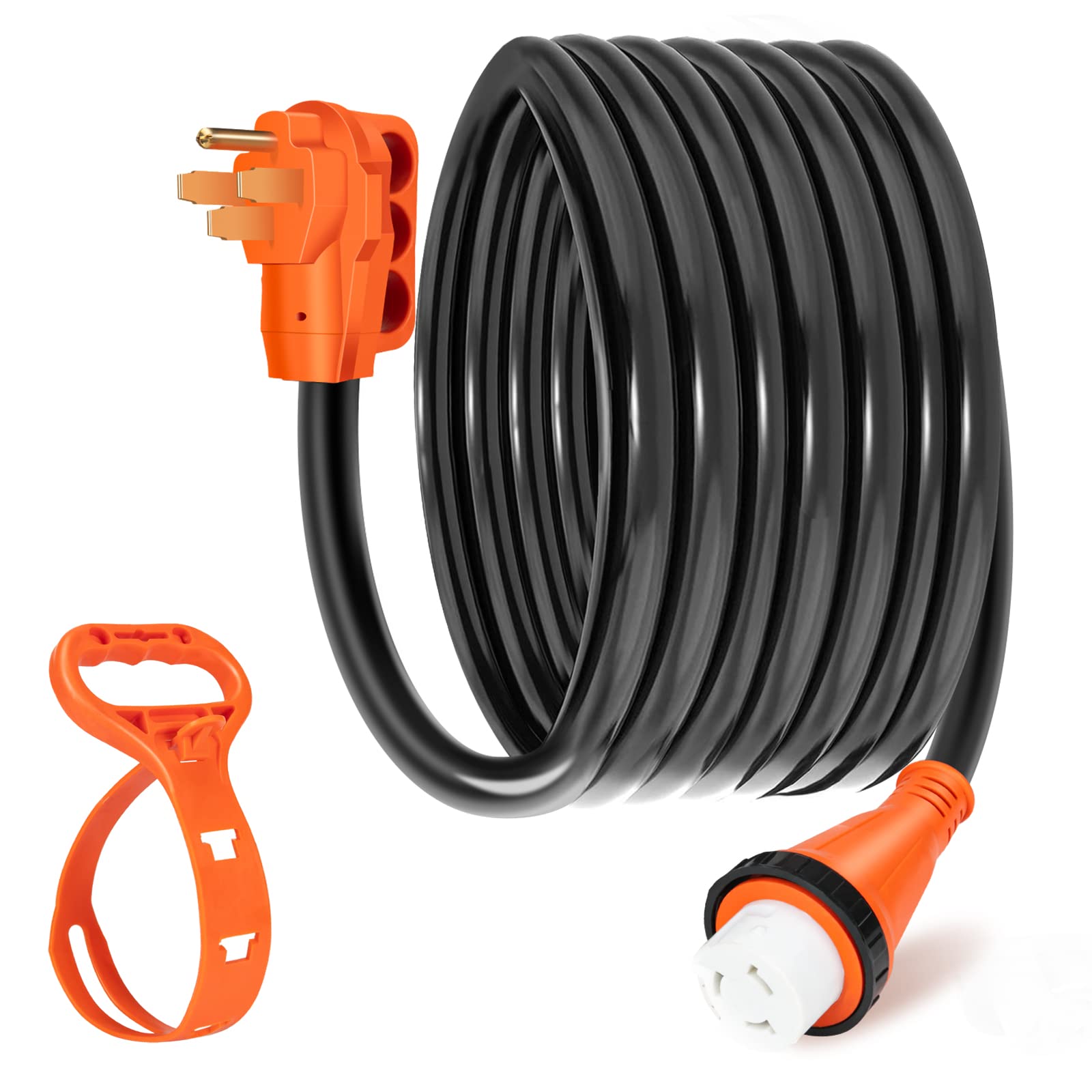 WELLUCK 50 Amp 25FT RV Power Extension Cord with Cord Organizer, Heavy Duty NEMA 14-50P to SS 2-50R RV Twist Locking Adapter Plug for RV Camper and Generator to House,RV Gauge, ETL Listed Image