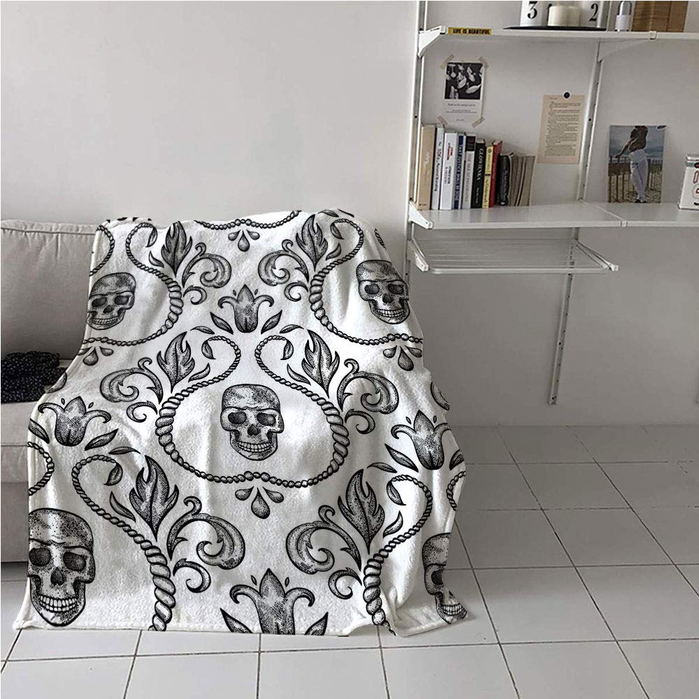 100 品質保証 スカル ゴシックスローブランケット Williamsdecor ゴス 54 B07qybxc6k 72 L 138x1cm X 54 W オールシーズンブランケット プリントデジタルプリントブランケット バロックスタイルイラスト フローラルデザイン スケルトン キッズジュニア用寝具 Wwmp