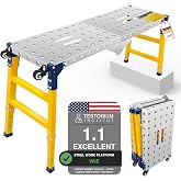 VKE Galvanized Folding Work Platform 47"x14", Height 23-35in Adjustable | 1100 lbs Load Capacity, Corrosion Resistant Ladder with Rollers, Portable Design Easy to Move and Store