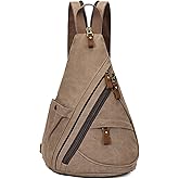 KL928 Canvas Sling Bag - Small Crossbody Backpack Shoulder Casual Daypack Rucksack for Men Women(Large Version,Brown)