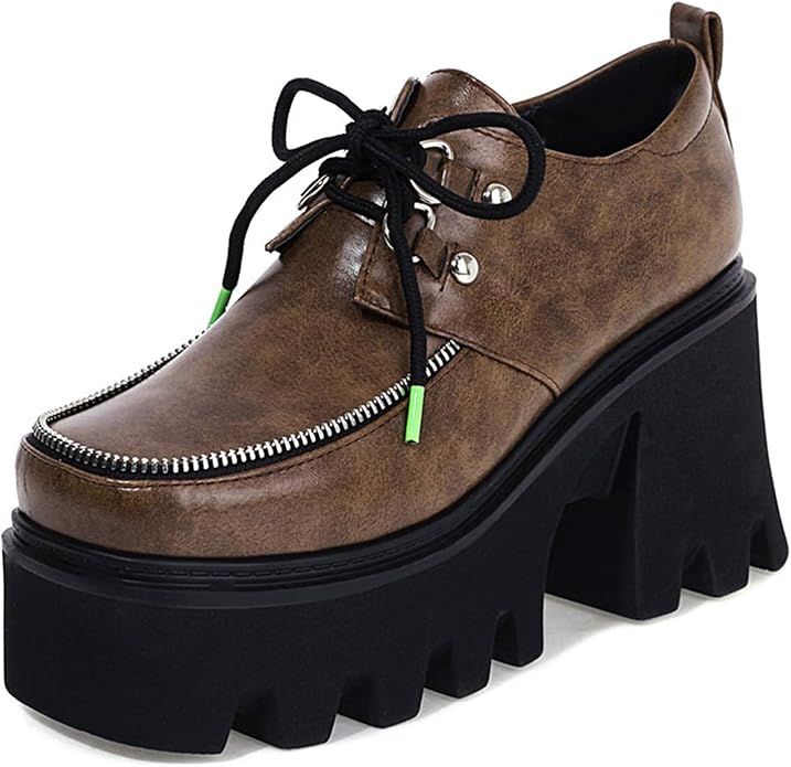 HapyLady Damen Gothic Chunky Absatz Pumps Schnüren Plateau