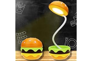 QWIFYU Cute Desk Lamp for Kids, Rechargeable Hamburger Small Desk Lamps with Adjustable Neck Dimmable Touch Switch, Nursery Night Lights, Kawaii Desk Accessories, Kawaii Room Decor for Boys Girls Gifts