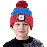 MELASA Hat with Light for Kids, Boys Girls Headlamp Beanie Winter Hat with Pom-Pom, Christmas Stocking Cap Stuffers Gifts