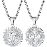 U7 Saint Benedict/Michael Medal Necklace, 316L Stainless Steel Virgin Mary Necklace for Men Women, Bible Verse Protection Necklace Catholic Jewelry,22"-24" Adjustable