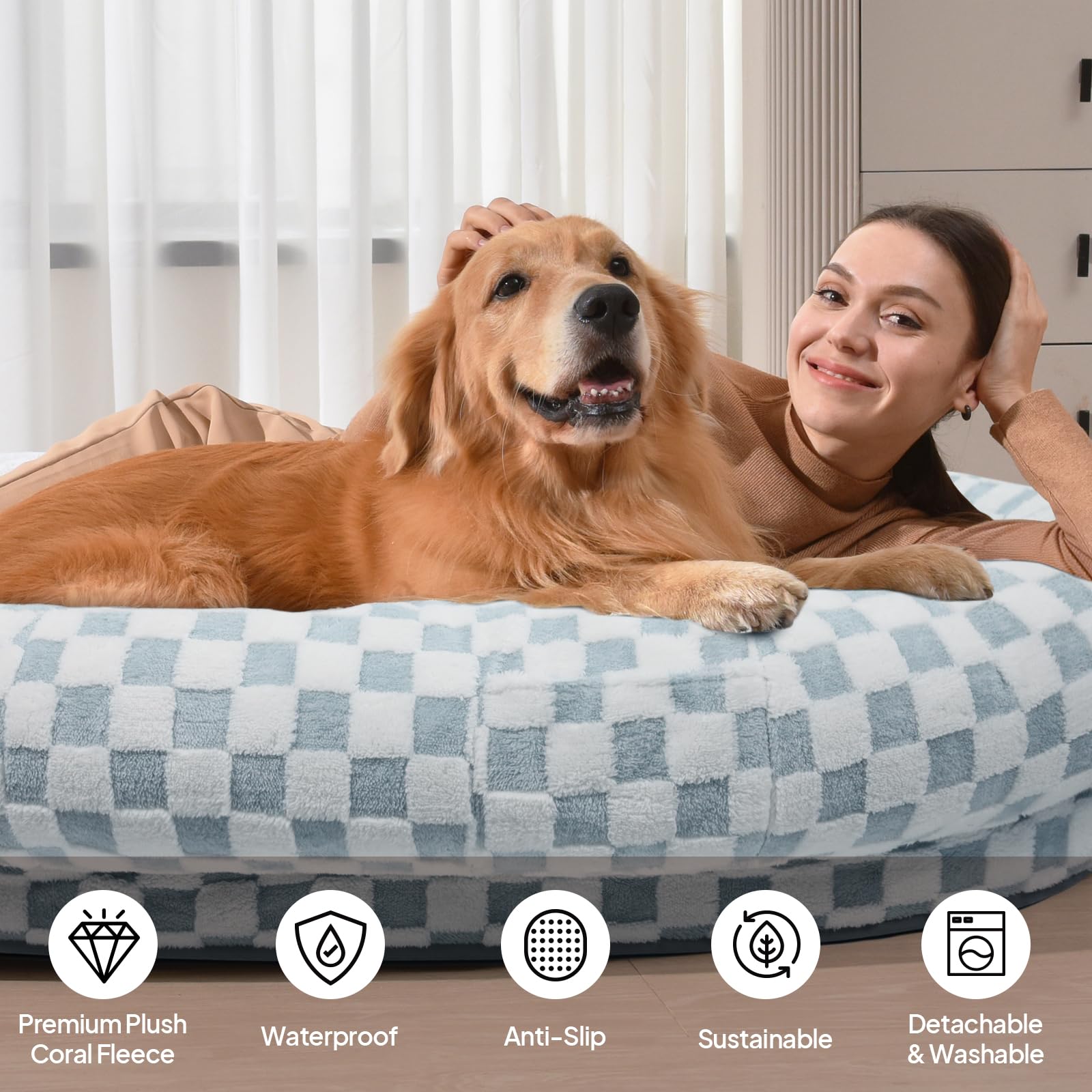 Condition photo showing New/Like New for wozoke extra large human dog bed for adults, 74"x50"x12", waterproof machine washable with anti-slip