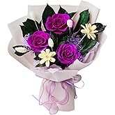 Preserved Flowers Bouquet, Purple Roses for Delivery, Long Lasting Natural Flowers, Birthday Gifts For Her/Mom/Women/Wife/Grandma, Forever Roses Room Decorations