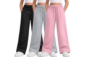 LessonZoo Teen Girls Sweatpants Wide Leg Drawstring Elastic Waist Pants Straight Leg Athletic Trousers with Pockets