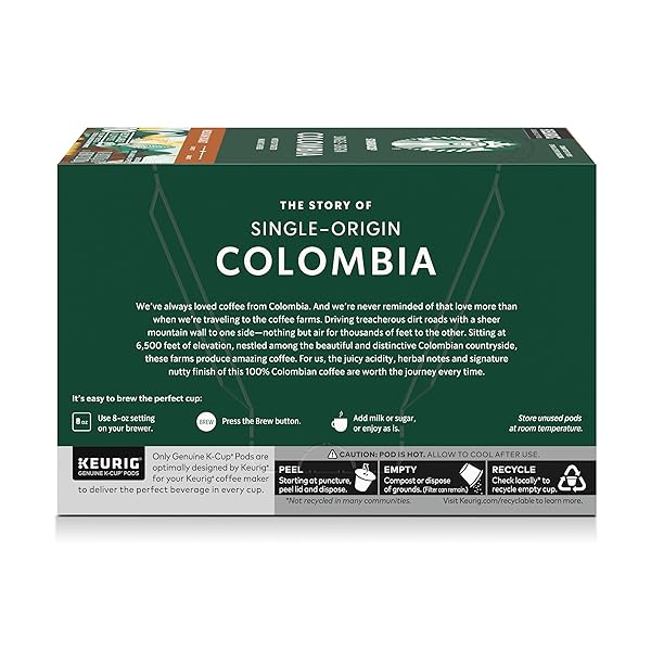 STARBUCKS K-CUP COFFEE PODS, MEDIUM ROAST HOT OR ICED COFFEE, SINGLE-ORIGIN COLOMBIA, 10 KEURIG PODS ​