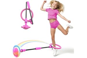 AIDABLI Ankle Skip Ball for Kids, Foldable Colorful Light Flash Wheel Skip Ball for Adults, Indoor Outdoor Game Toys for Kids Girls Boys, Gift for Girls, Boys Ages 5 6 7 8 9 10 11 12 Years Old- Pink