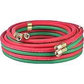 Oxygen Acetylene Hose 1/4" &times; 25FT - Torch Hose with 9/16"-18 B Fittings | Twin Welding Hose - Red &amp; Green Torch Hose with 9/16"-18 B Fittings Grade R for Gas Welding Cutting &amp; Brazing 300 PSI