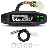 Motorcycle Speedometer MAIMEIMI 9-16V Universal Motorcycle Gauge Cluster with Digital Speedometer, Small Engine Tachometer, Odometer, 6 Gear 12000 RPM MPH Mini LCD VA Screen