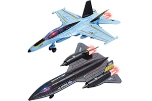 HOLYFUN Double Fighter Jet Toy, F18 & SR71 Diecast Planes with Lights & Sounds, Pull Back Military Airplane Toy, Great Christ Gift for Toddler,Kids, Boys