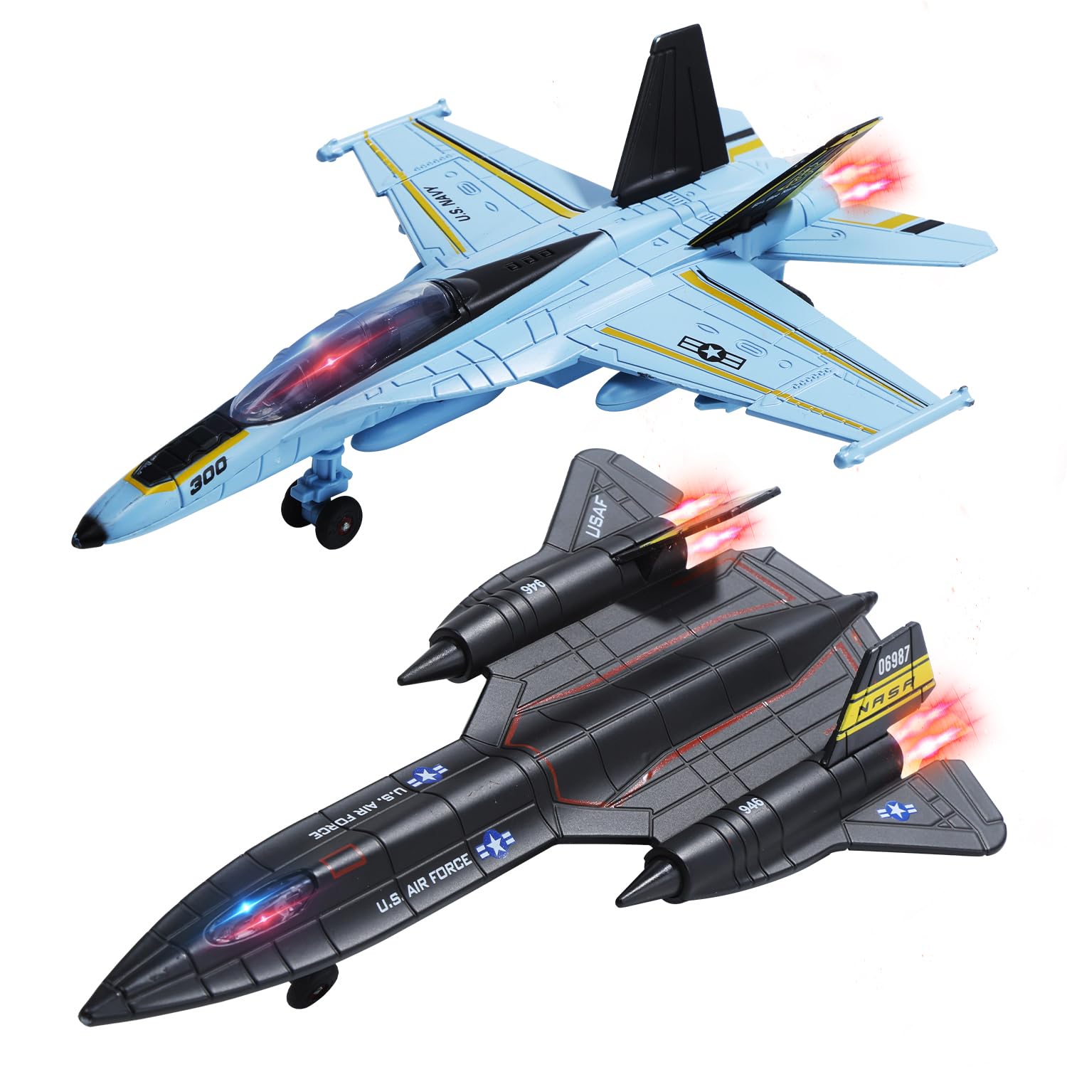 Photo 1 of Double Pack Military Fighter Jet Toy Planes, Pull Back Diecast Alloy Army Airplanes with Lights & Sounds, Metal Toy Aircraft Gift for Kids, Toddlers, Boys and Girls