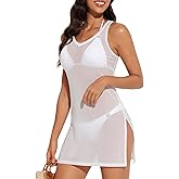 Tournesol Women's Swimsuit Coverups Mesh V Neck Bathing Suit Cover Up Sheer Sleeveless Side Slit Summer Beach Dress