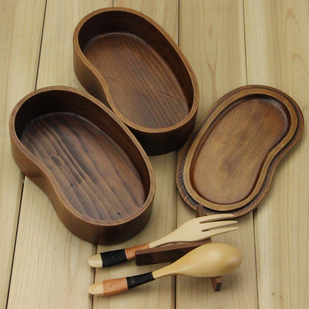 AOOSY Bento Box, Japanese Lunch Containers, 2-tier Wooden Bento Box with Fork Spoon for Office School, Hiking, Camping - Image 3