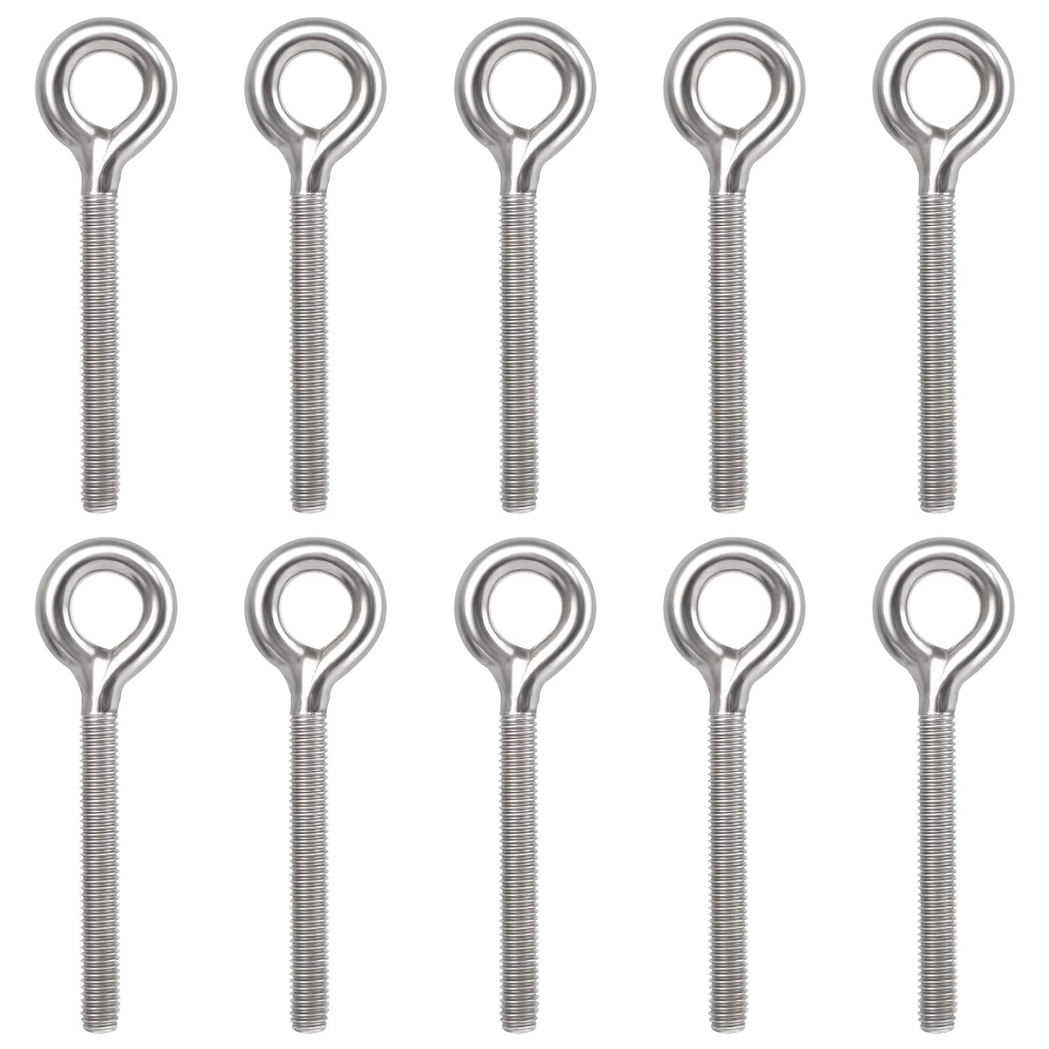 Jubaopen 10PCS Eye Bolts M8 Eye Bolt Ringbolt Long Shank 304 Ringbolt Anchor Stainless Eye Bolt Expansion Screw 304 Stainless Steel Hook Screws Coil Screw Threaded Rod Ring Bolt Yacht Boat