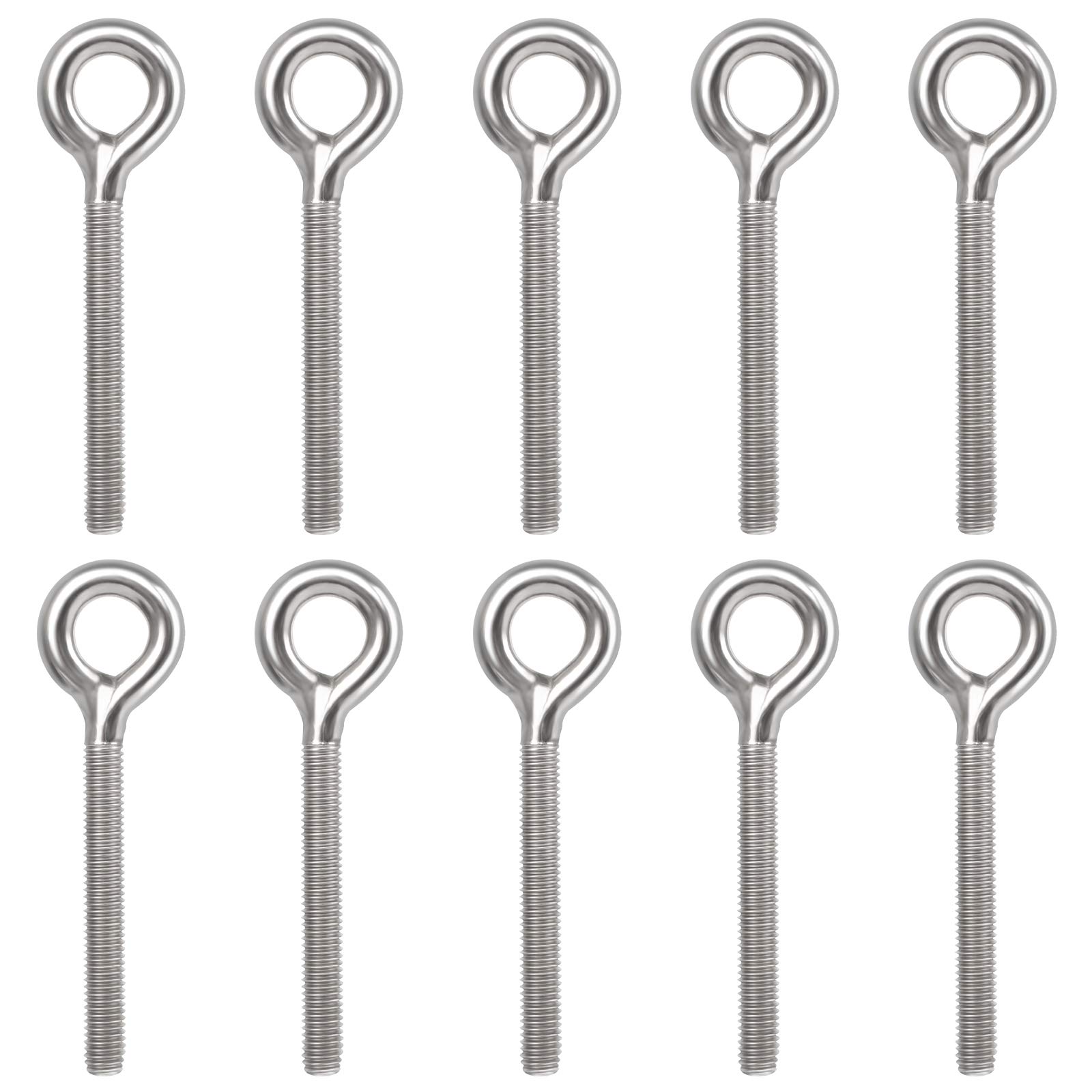 Jubaopen 10PCS Eye Bolts M8 Eye Bolt Ringbolt Long Shank 304 Ringbolt Anchor Stainless Eye Bolt Expansion Screw 304 Stainless Steel Hook Screws Coil Screw Threaded Rod Ring Bolt Yacht Boat