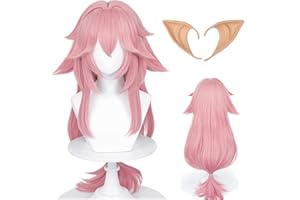 AICOS Alacos Pink Yae Miko Wig for Women Girls, Anime Long Spicky Yae Miko Cosplay Wigs for GI Roles, Heat Resistant Pink Long Hair Wigs with a Free Cap Perfect for Halloween Party, and More (Pink Yae Miko)