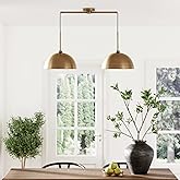 Nathan James Percy Modern 2-Light Pendant Island Light Fixture, Brass Hanging Lights with Gold Metal Shade and Adjustable Cor