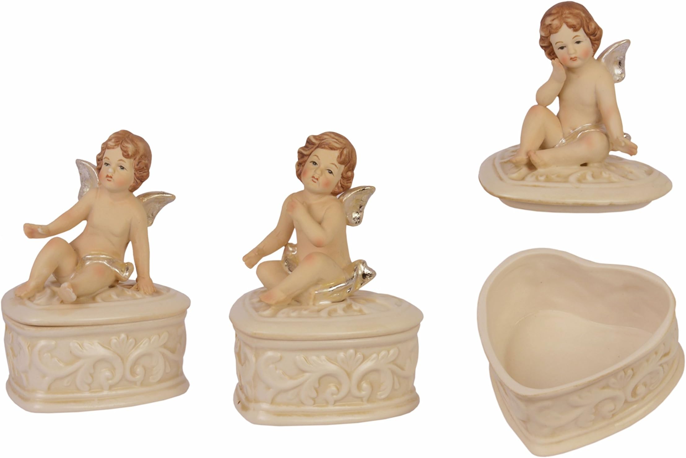 Decorative Tin Pill Box in a heart trinket box: Set of 3 Angel Porcelain Height: 12.5 cm