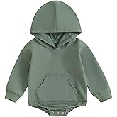 MOBJVIY Baby Boy Girl Hooded Romper Cute Solid Color Long Sleeve Sweatshirt Romper Newborn Fall Outfit