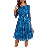 Zattcas Womens 3/4 Sleeve Floral Spring Midi Dress Clothes 2026 Crew Neck Flowy Mesh Cocktail Party Wedding Guest Dress