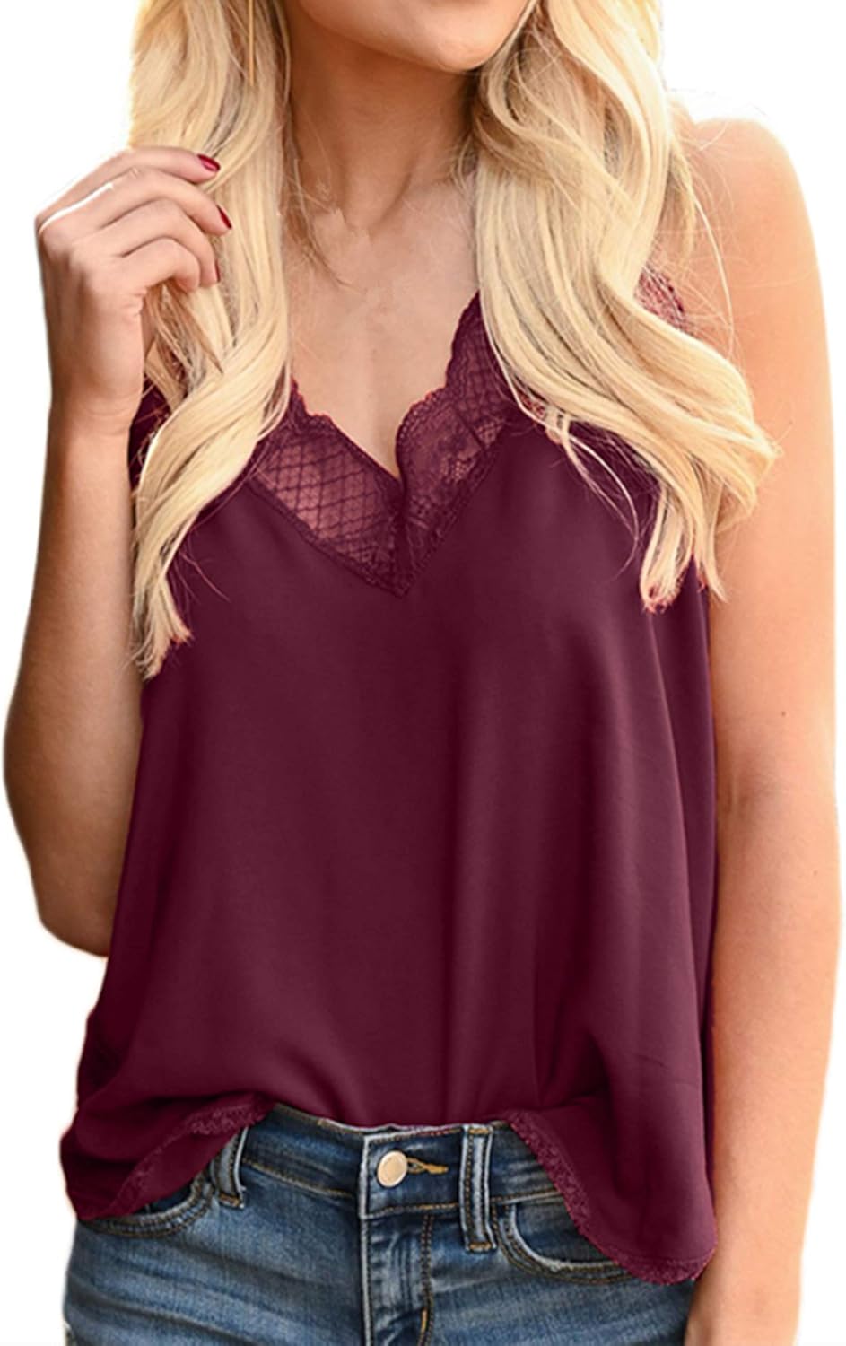 Happy Sailed Women Halter Tank Tops Lace Crochet V Neck Strappy Loose Camisole Vests Shirt at  Women’s Clothing store