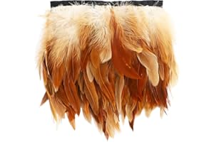 HaiMay 4.5 Yards Brown Rooster Feathers Fringe Trim Sewing Feather Trim Ribbon for Craft Clothes Accessories Latin Wedding Dress Home Party Costumes Decoration, 5-7 Inch Width