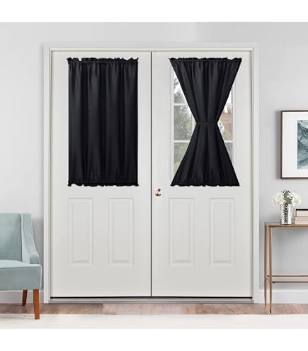 YSYY 100% Blackout French Door Curtain - Wrinkle Free, Blocks Sunlight & Heat, No-Drill Install (Light Grey, 24"x18")