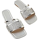 GORGLITTER Women's Sequin Flat Sandals Metallic Fashion Dressy Sandals