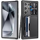 BXYJY for Samsung Galaxy S24 Ultra Case Wallet, Built-in Card Holder (4-5 Cards) & Slide Camera Cover & Kickstand, Military Grade Protection, Rugged Silicone Case for Galaxy S24 Ultra 2024 Only, Black