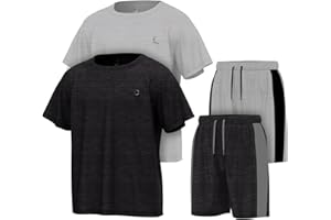 Essenclo Boys Clothing Sets Tagless Loose Athletic Performance Crew Neck T-Shirt and Short Outfits Size 3-16 (4 Piece Set)