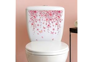 PALEERY@FC Pink Vine Flower Toilet Cover Sticker Decals,Spring Flower Leaf Butterfly Waterproof Toilet Lid Tank Seat Decals Cistern Self-Adhesive Bathroom Wall Sticker
